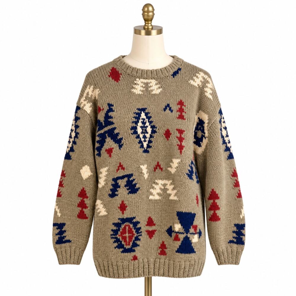 Vintage Outback Red 100% Wool Southwestern Intarsia Sweater L